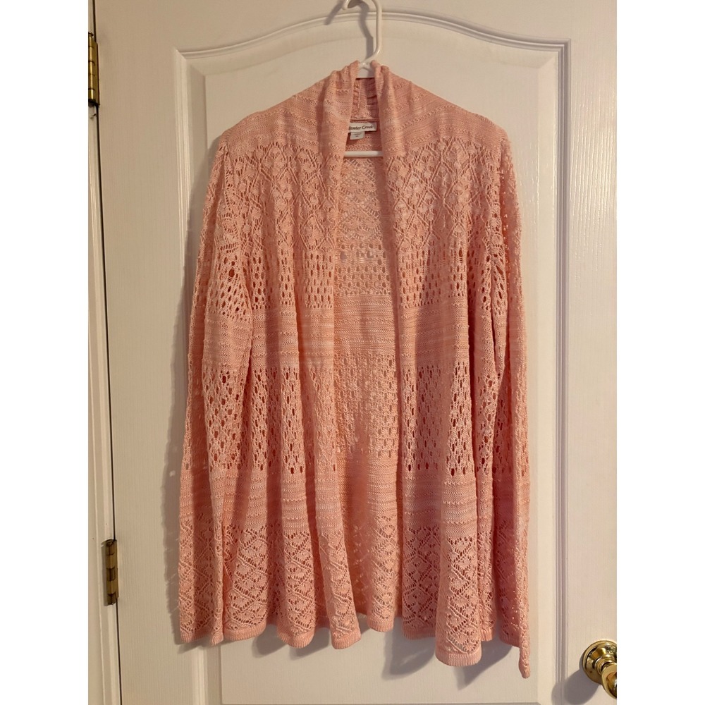 Coldwater Creek Cardigan Women 1X Pink Excellent Open Front Pointelle Knit Boho